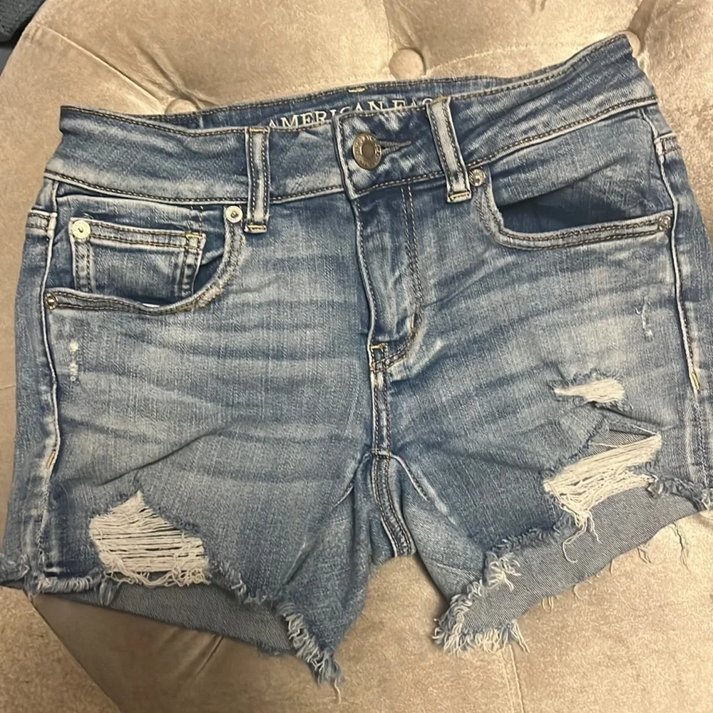 American Eagle, Jean shorts, distressed and stretchy, size 2